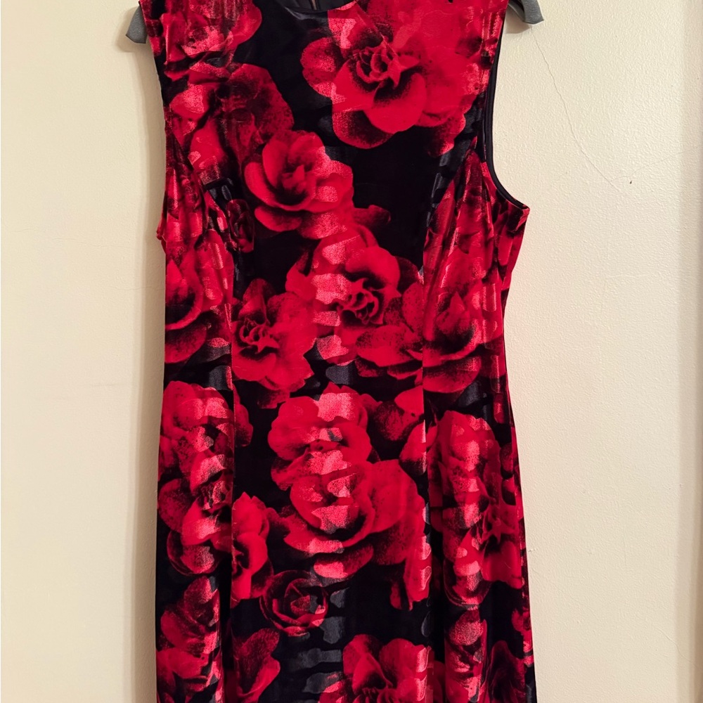 connected apparel Red and Black Floral Midi Dress